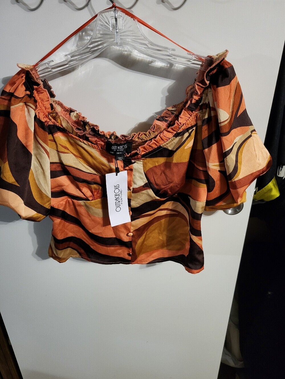 OUTRAGEOUS FORTUNE BURNT ORANGE CROP PUFF SLEEVE SZ 12 NWT